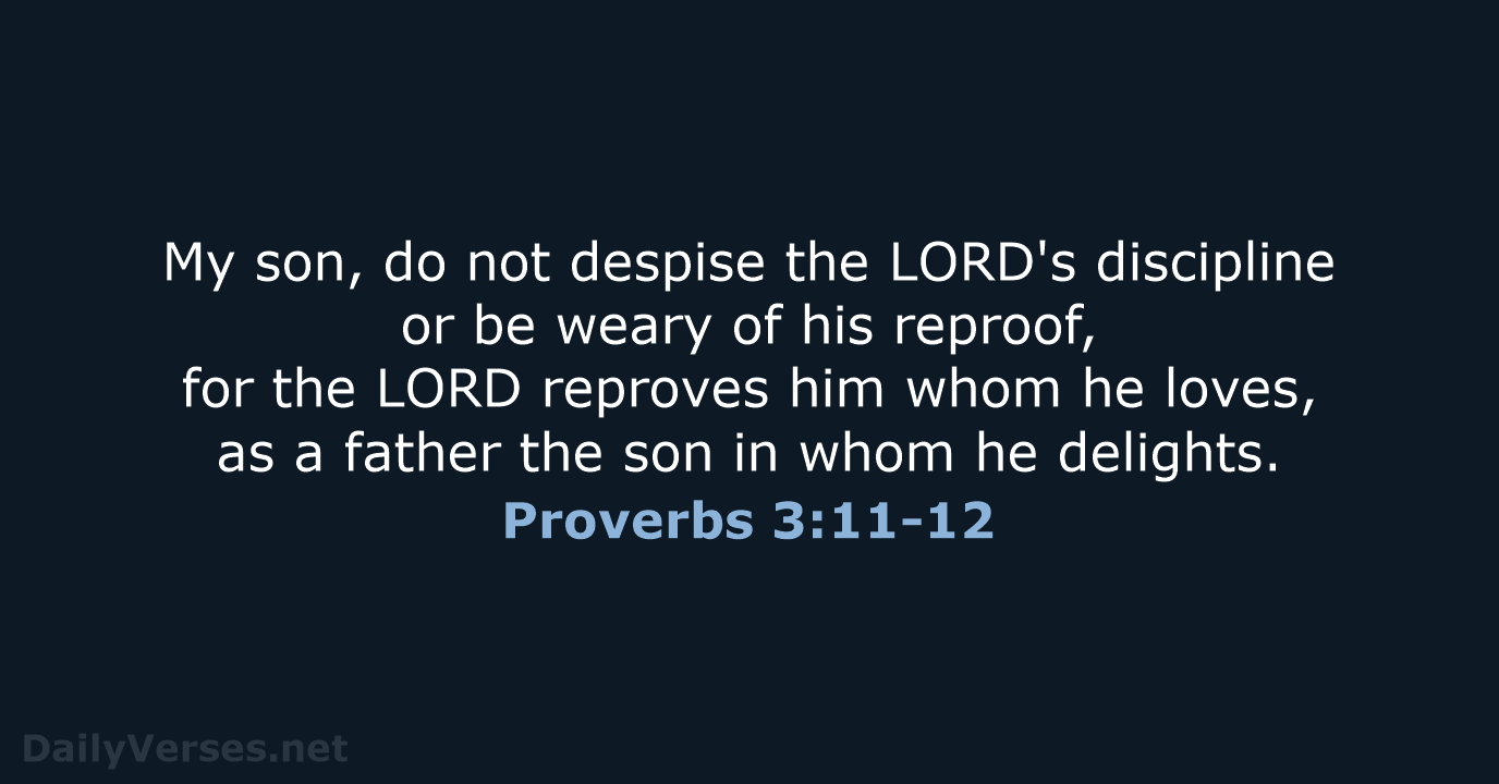 My son, do not despise the LORD's discipline or be weary of… Proverbs 3:11-12