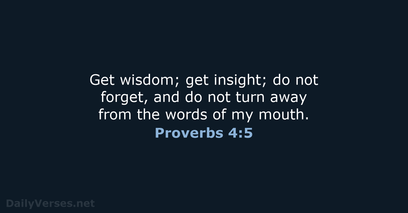 Get wisdom; get insight; do not forget, and do not turn away… Proverbs 4:5