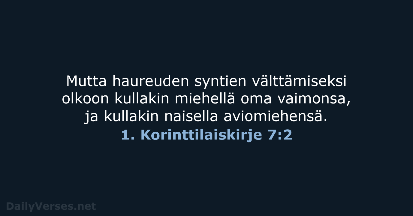 1. Korinttilaiskirje 7:2 - KR38