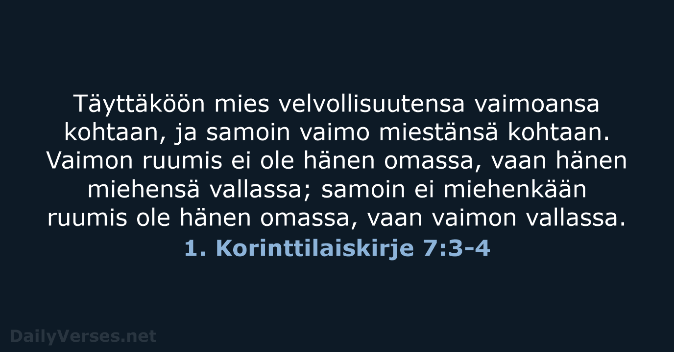 1. Korinttilaiskirje 7:3-4 - KR38