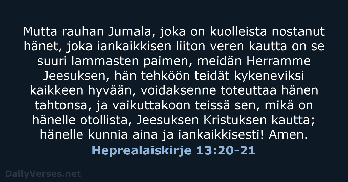 Heprealaiskirje 13:20-21 - KR38