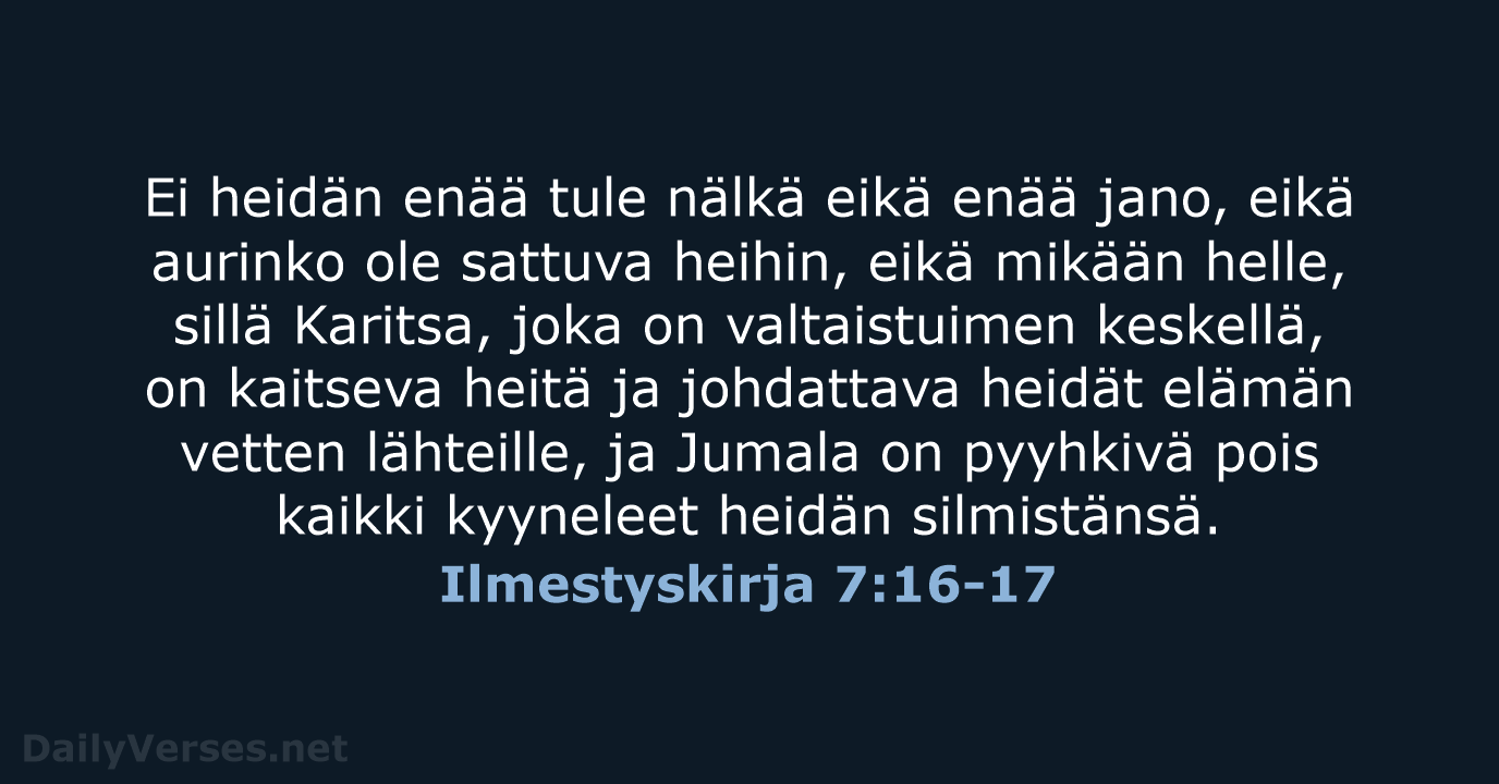 Ilmestyskirja 7:16-17 - KR38