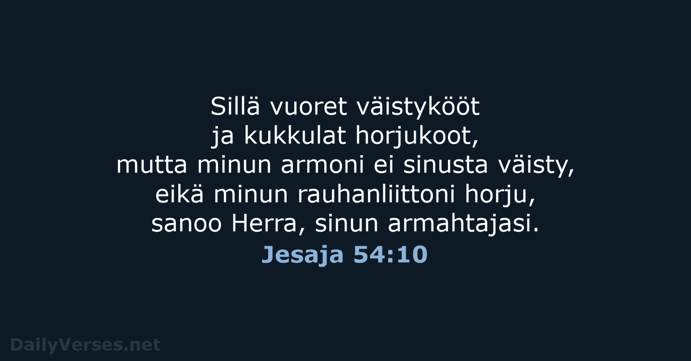 Sillä vuoret väistykööt ja kukkulat horjukoot, mutta minun armoni ei sinusta väisty… Jesaja 54:10