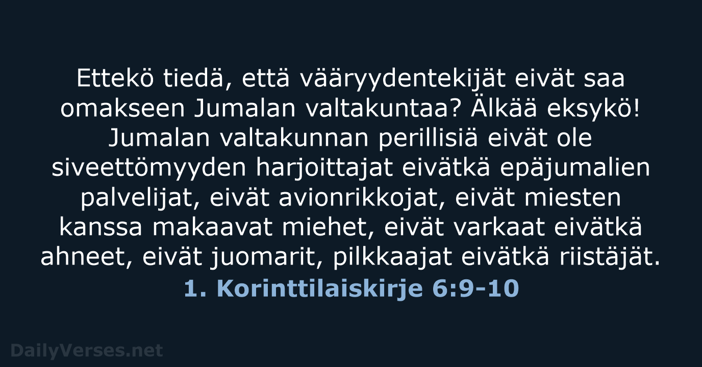 1. Korinttilaiskirje 6:9-10 - KR92