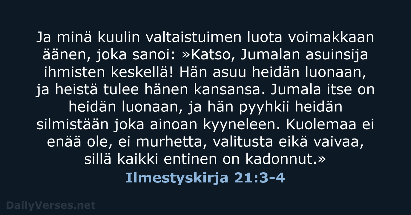 Ilmestyskirja 21:3-4 - KR92