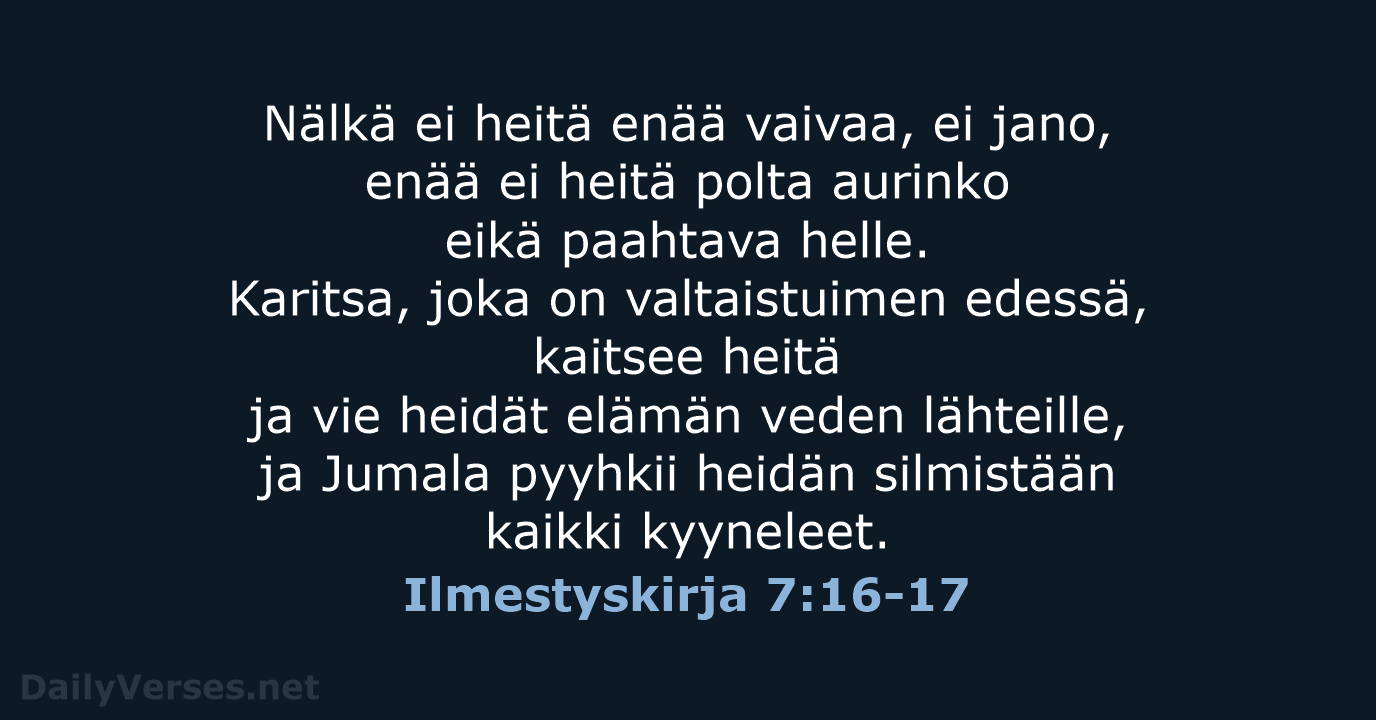 Ilmestyskirja 7:16-17 - KR92