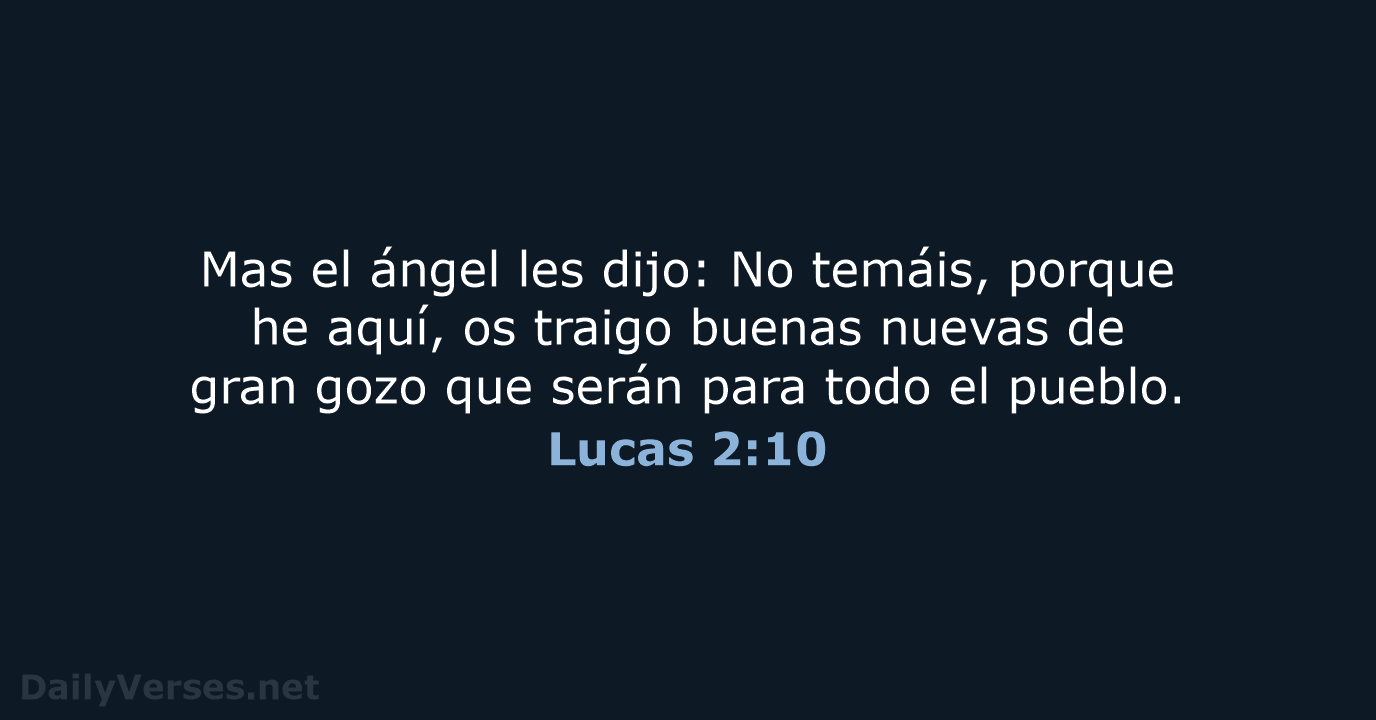 Mas el ángel les dijo: No temáis, porque he aquí, os traigo… Lucas 2:10
