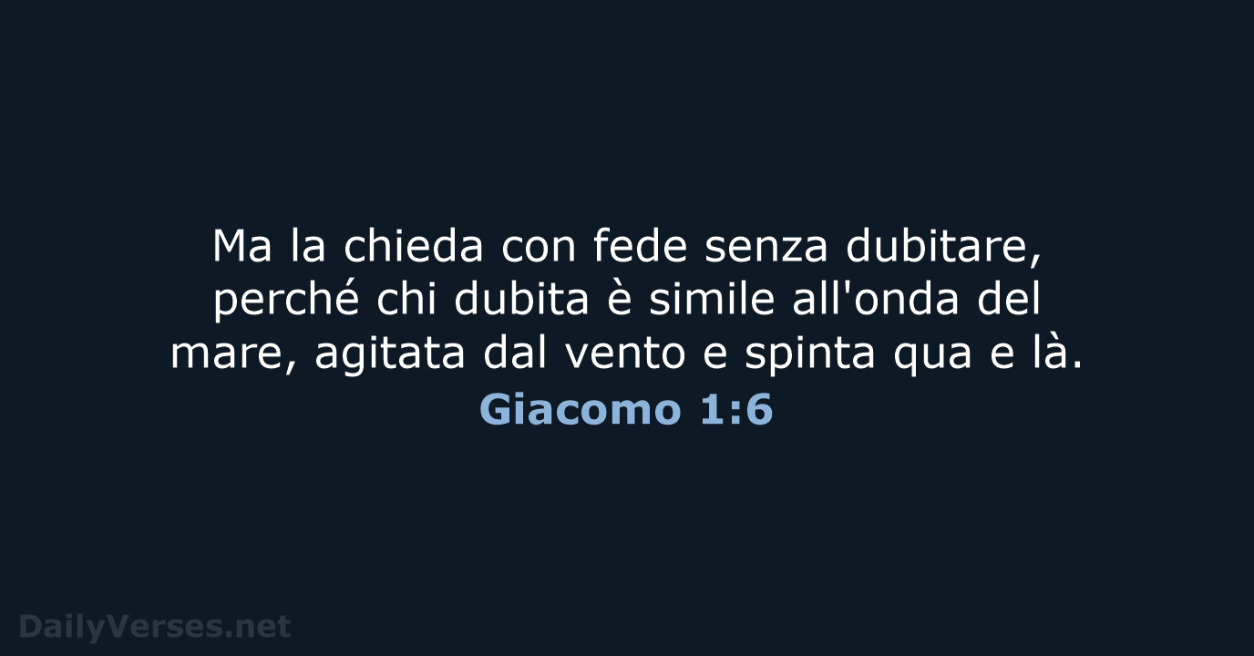 Ma la chieda con fede senza dubitare, perché chi dubita è simile… Giacomo 1:6