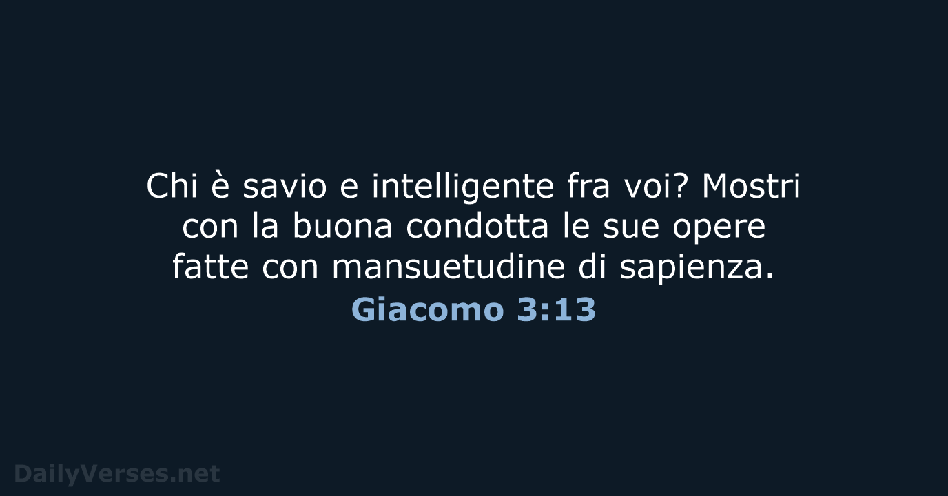 Chi è savio e intelligente fra voi? Mostri con la buona condotta… Giacomo 3:13