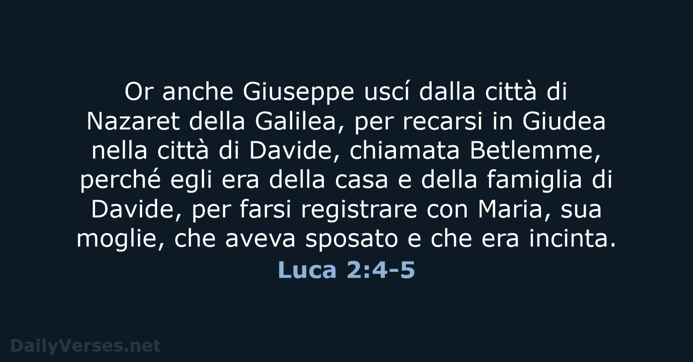 Or anche Giuseppe uscí dalla città di Nazaret della Galilea, per recarsi… Luca 2:4-5
