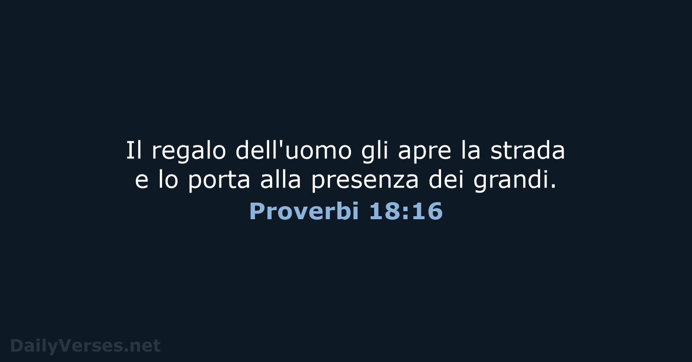 Il regalo dell'uomo gli apre la strada e lo porta alla presenza dei grandi. Proverbi 18:16