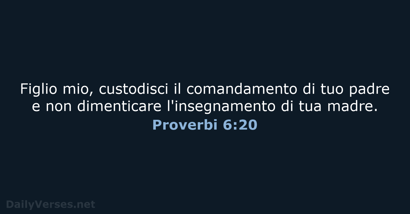 Figlio mio, custodisci il comandamento di tuo padre e non dimenticare l'insegnamento… Proverbi 6:20