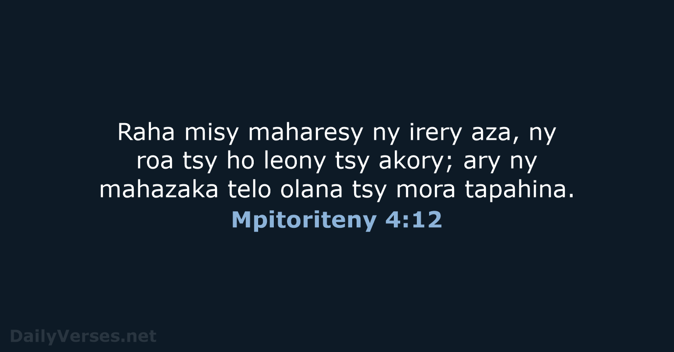 Raha misy maharesy ny irery aza, ny roa tsy ho leony tsy… Mpitoriteny 4:12