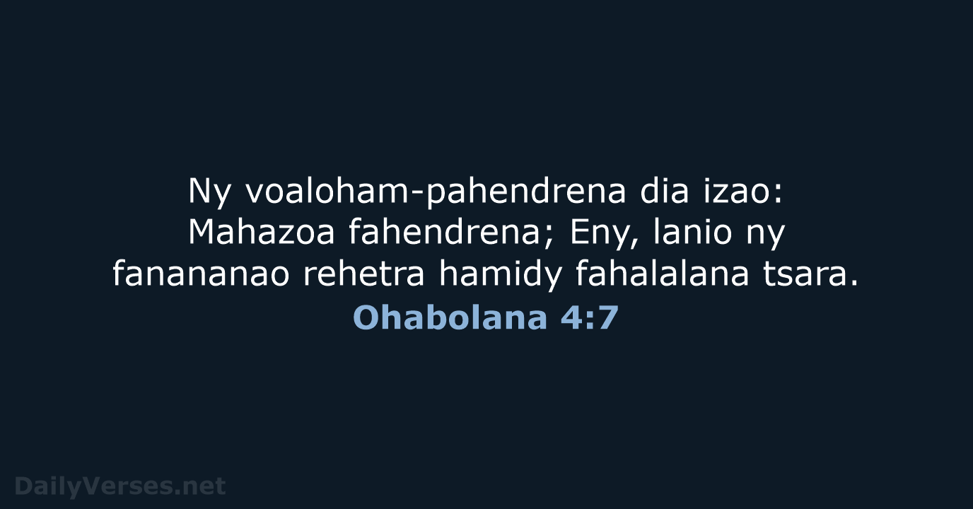 Ohabolana 4:7 - MG1865