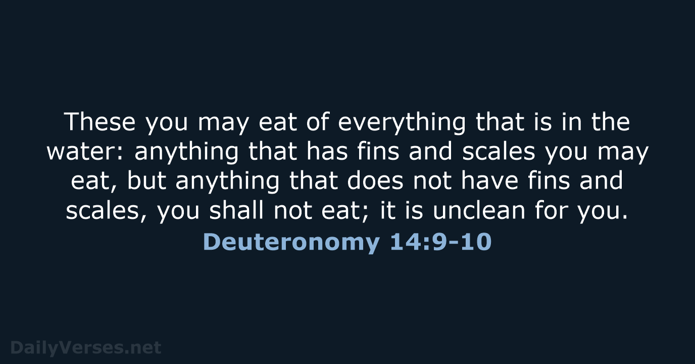 These you may eat of everything that is in the water: anything… Deuteronomy 14:9-10