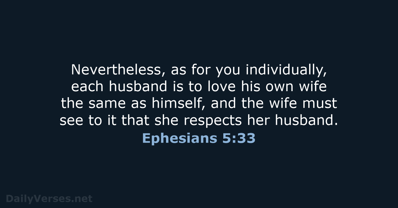 Nevertheless, as for you individually, each husband is to love his own… Ephesians 5:33