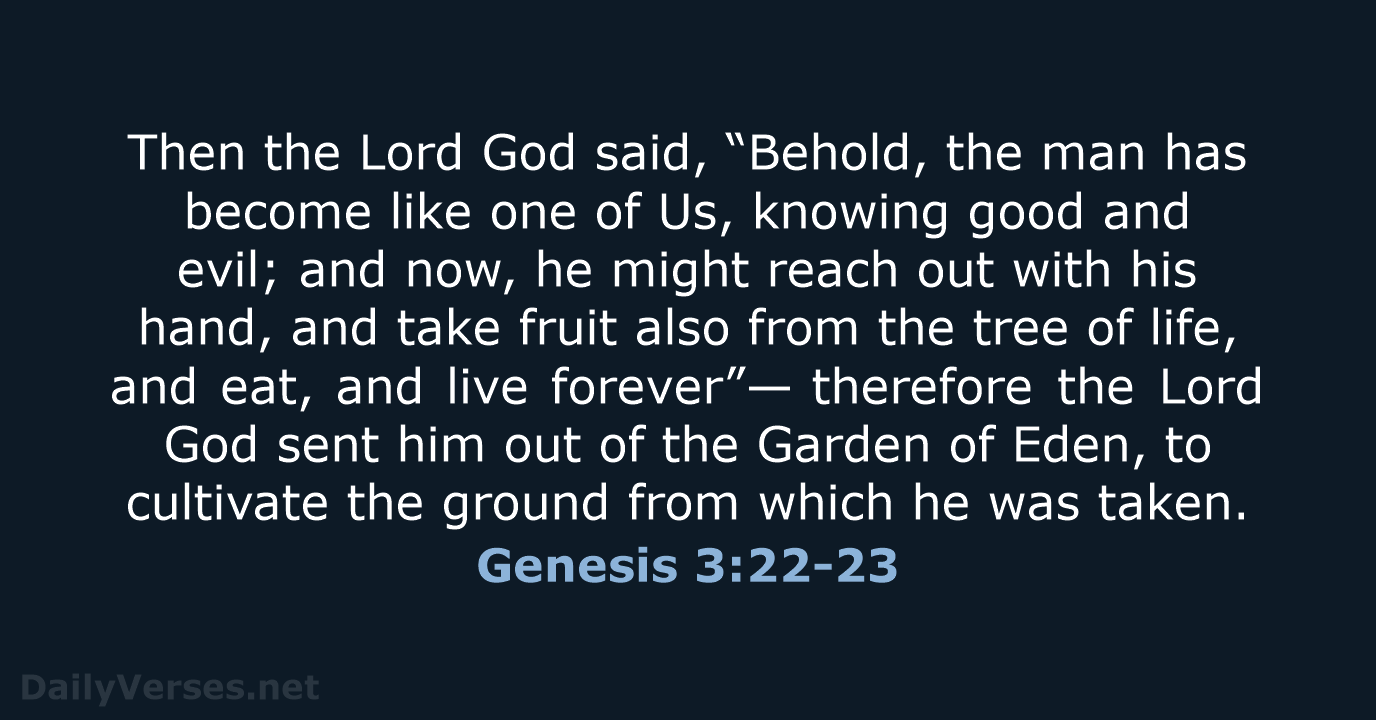 Then the Lord God said, “Behold, the man has become like one… Genesis 3:22-23