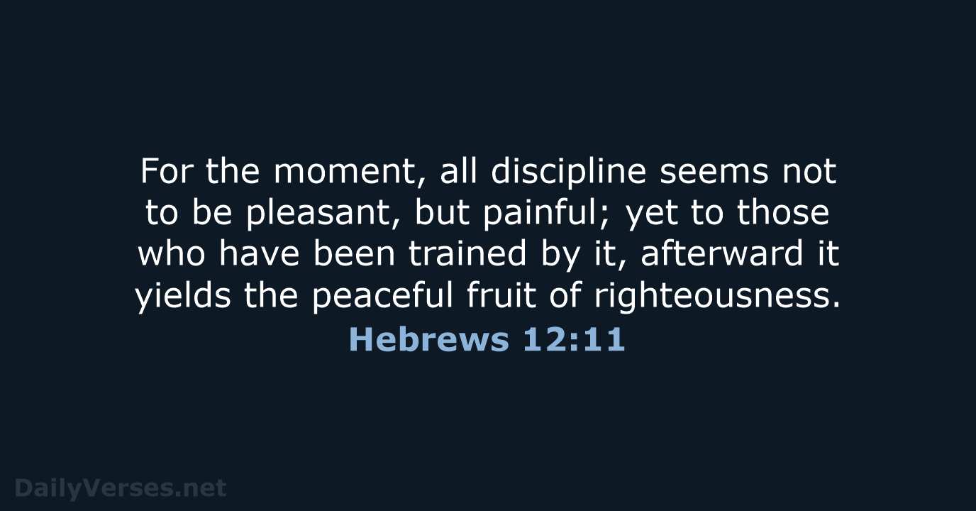 For the moment, all discipline seems not to be pleasant, but painful… Hebrews 12:11