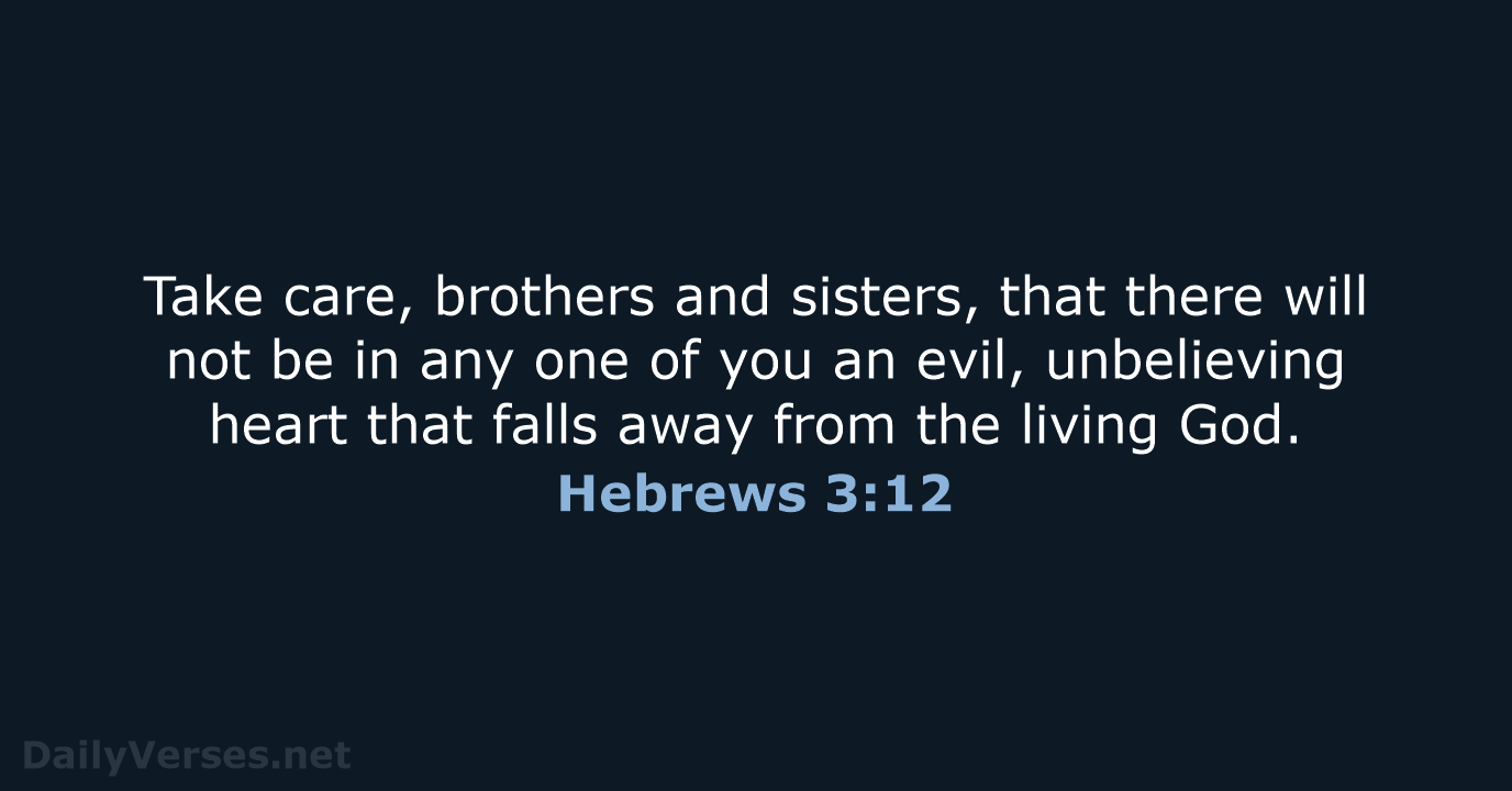 Take care, brothers and sisters, that there will not be in any… Hebrews 3:12