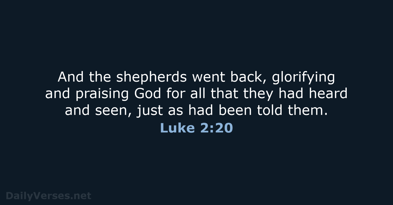 And the shepherds went back, glorifying and praising God for all that… Luke 2:20