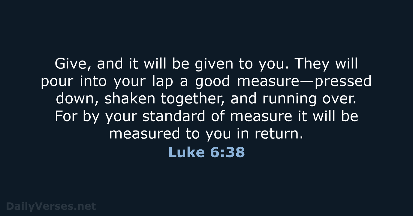 Give, and it will be given to you. They will pour into… Luke 6:38