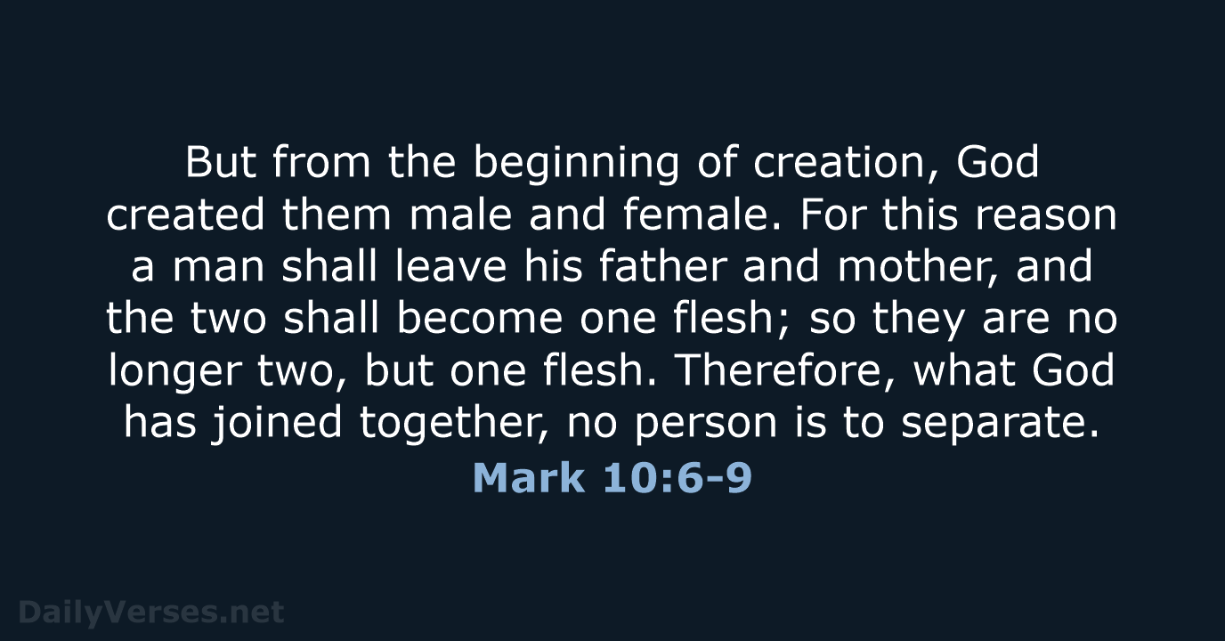 But from the beginning of creation, God created them male and female… Mark 10:6-9