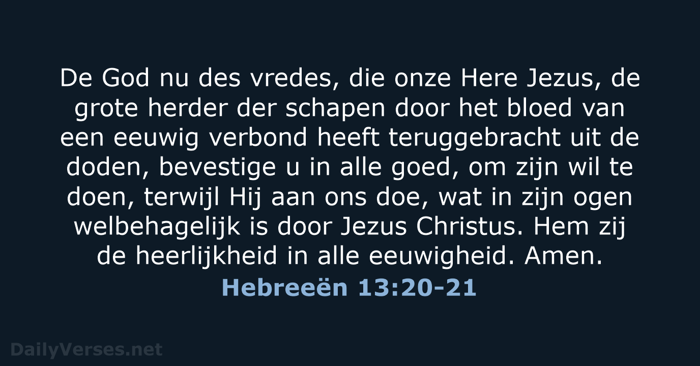 Hebreeën 13:20-21 - NBG