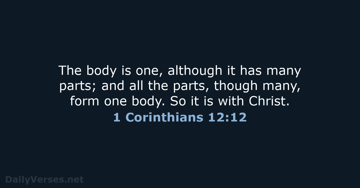 The body is one, although it has many parts; and all the… 1 Corinthians 12:12