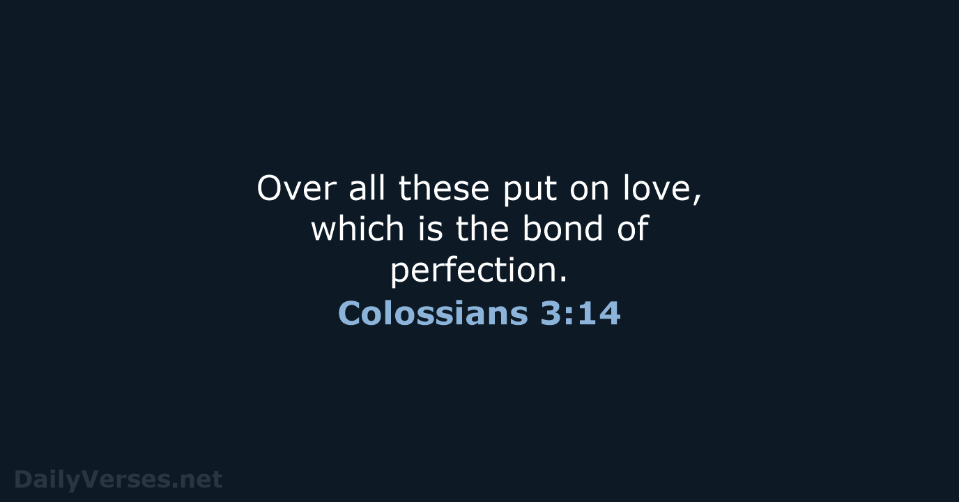 Over all these put on love, which is the bond of perfection. Colossians 3:14
