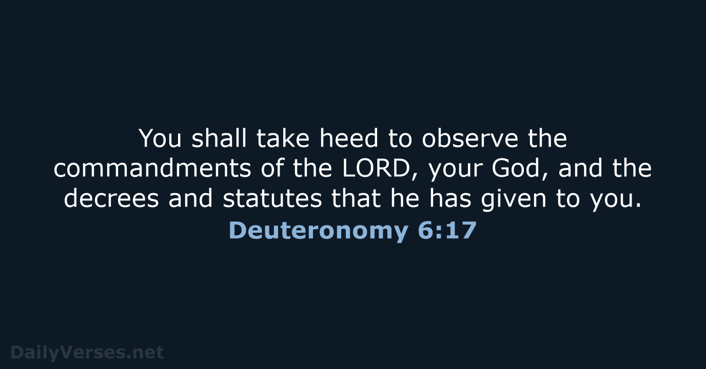 You shall take heed to observe the commandments of the LORD, your… Deuteronomy 6:17