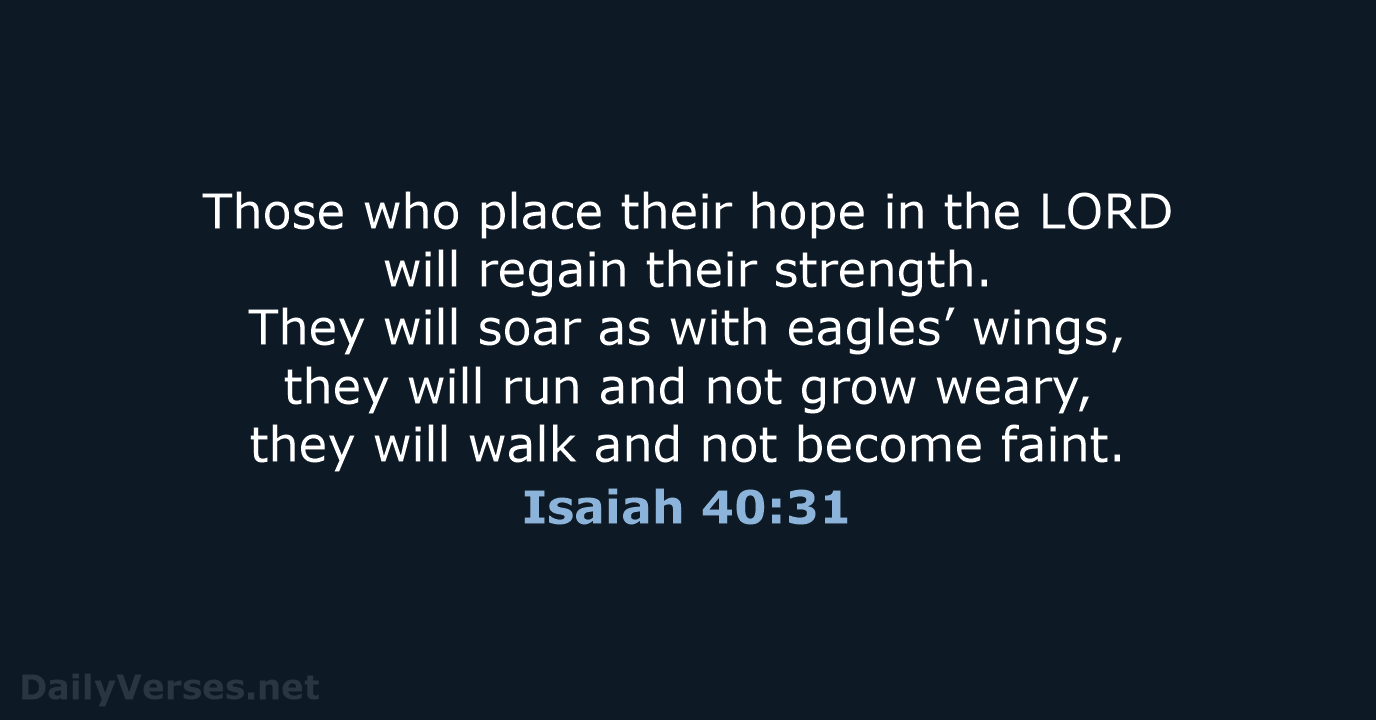 Those who place their hope in the LORD will regain their strength… Isaiah 40:31
