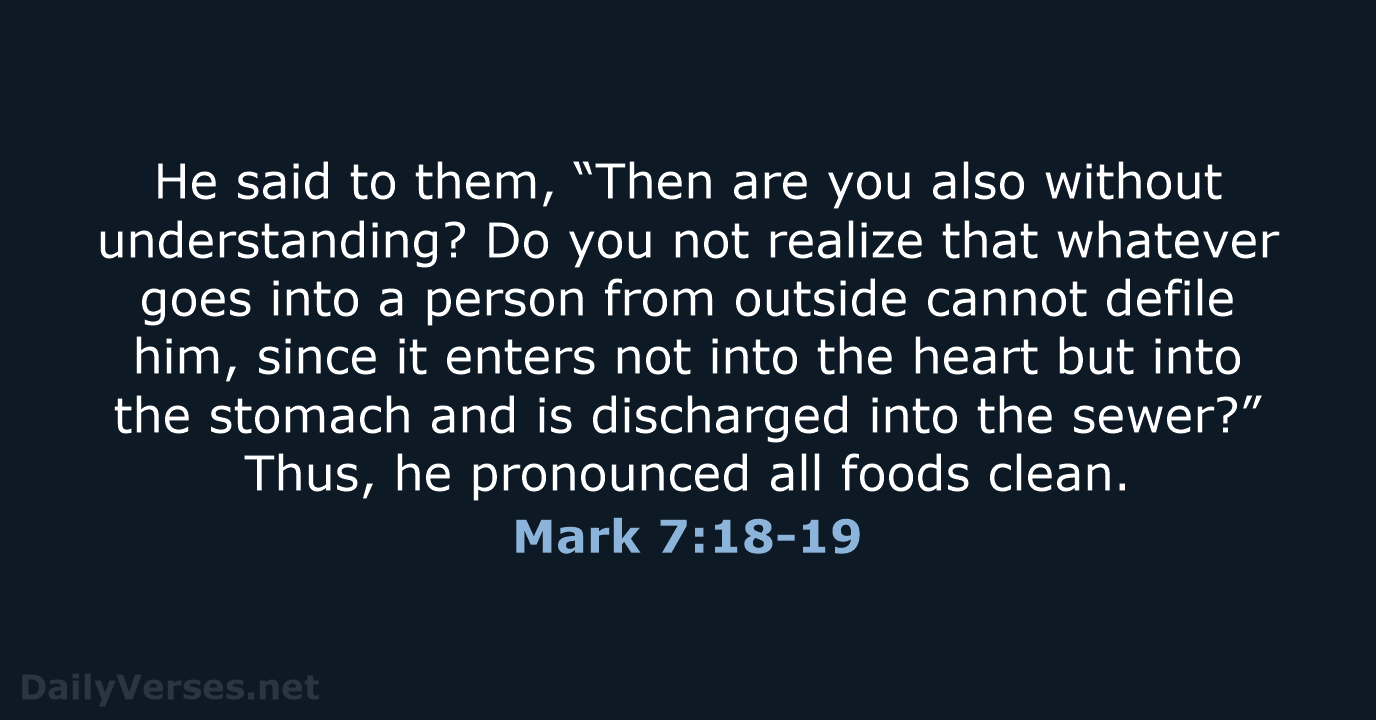 He said to them, “Then are you also without understanding? Do you… Mark 7:18-19
