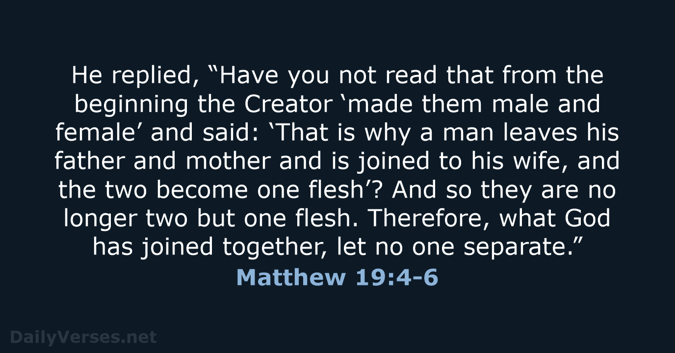 He replied, “Have you not read that from the beginning the Creator… Matthew 19:4-6