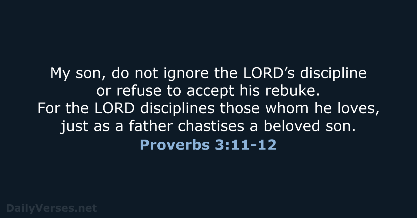 My son, do not ignore the LORD’s discipline or refuse to accept… Proverbs 3:11-12