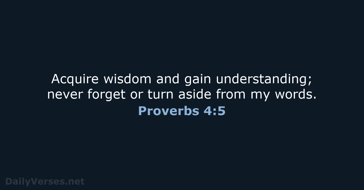 Acquire wisdom and gain understanding; never forget or turn aside from my words. Proverbs 4:5