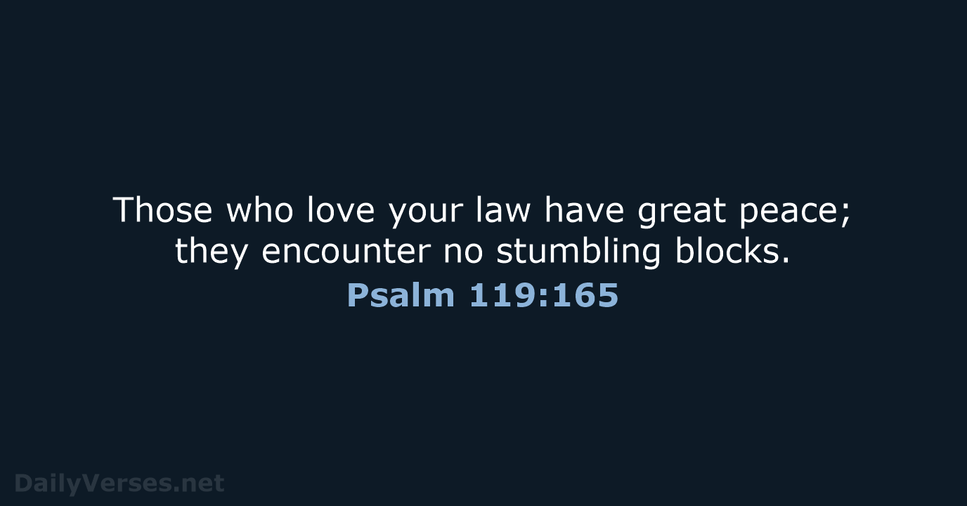 Those who love your law have great peace; they encounter no stumbling blocks. Psalm 119:165