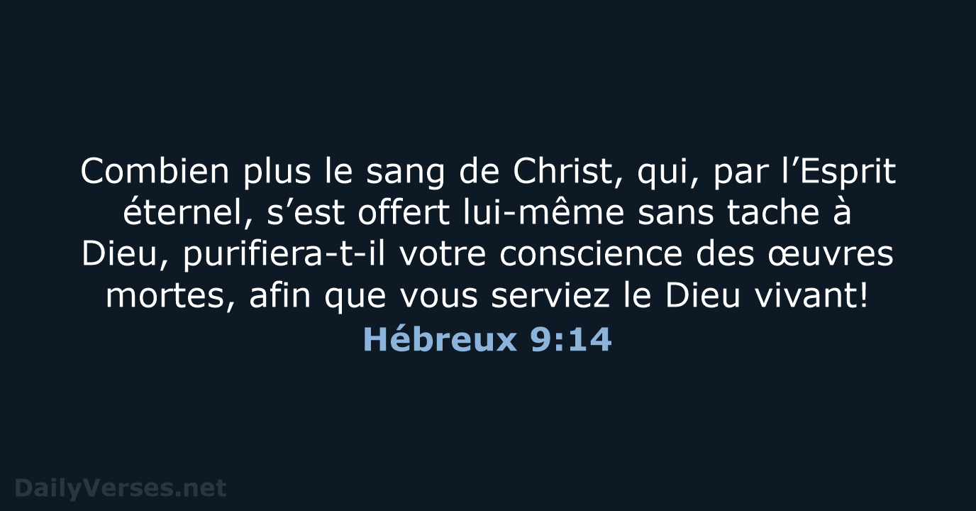 Combien plus le sang de Christ, qui, par l’Esprit éternel, s’est offert… Hébreux 9:14