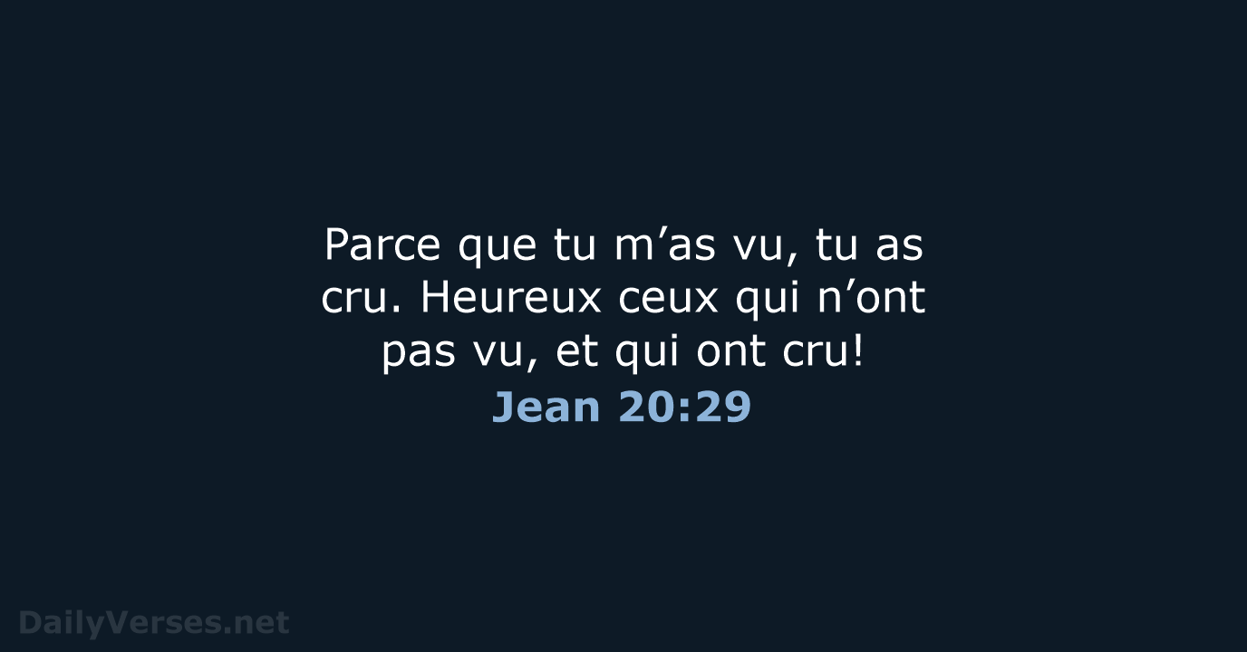Parce que tu m’as vu, tu as cru. Heureux ceux qui n’ont… Jean 20:29
