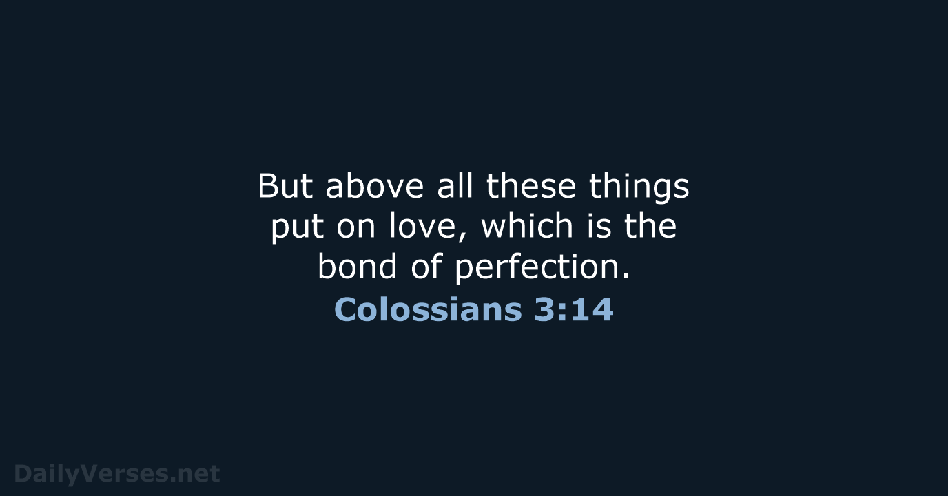But above all these things put on love, which is the bond of perfection. Colossians 3:14