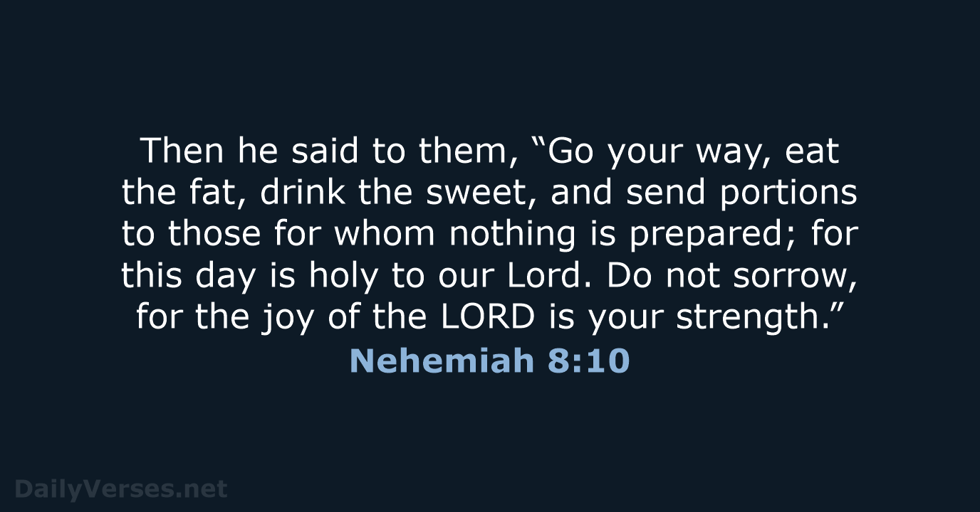 Then he said to them, “Go your way, eat the fat, drink… Nehemiah 8:10