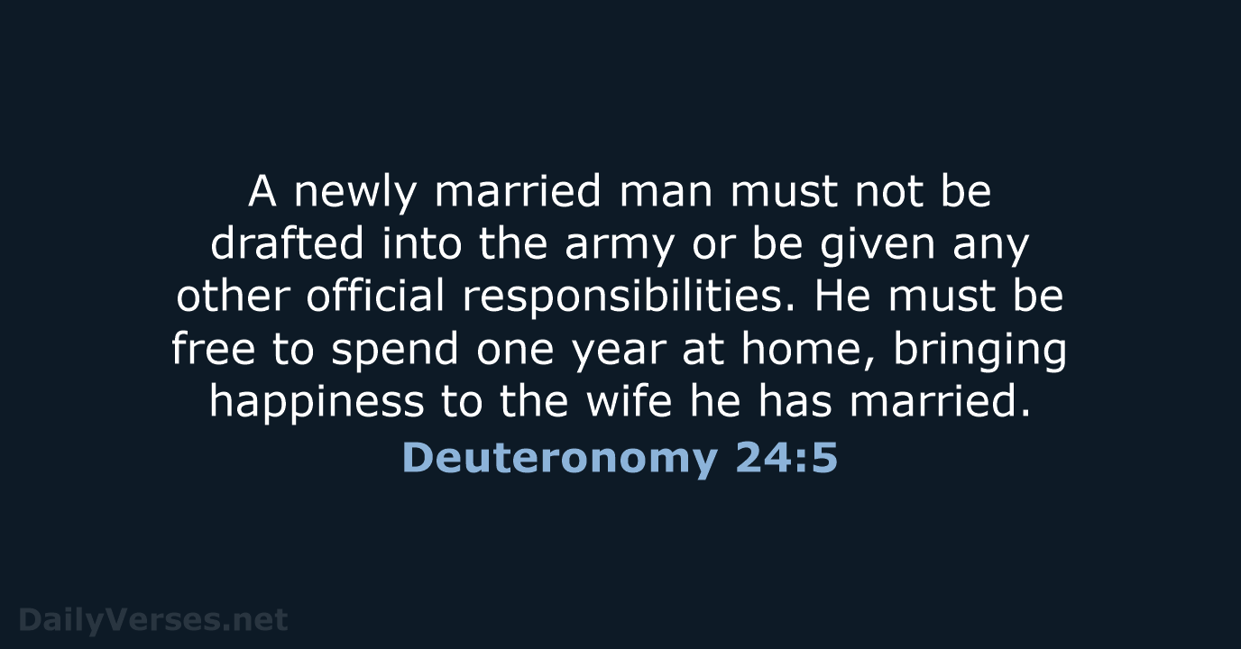 A newly married man must not be drafted into the army or… Deuteronomy 24:5