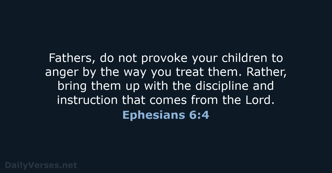 Fathers, do not provoke your children to anger by the way you… Ephesians 6:4