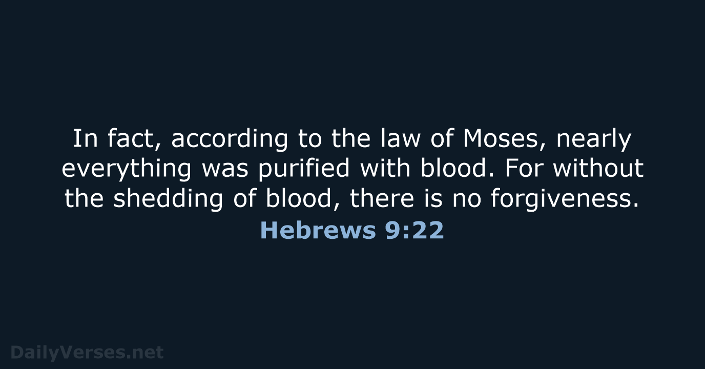In fact, according to the law of Moses, nearly everything was purified… Hebrews 9:22