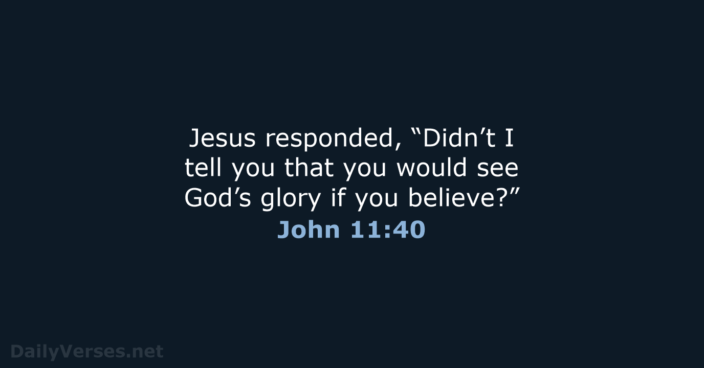 Jesus responded, “Didn’t I tell you that you would see God’s glory… John 11:40