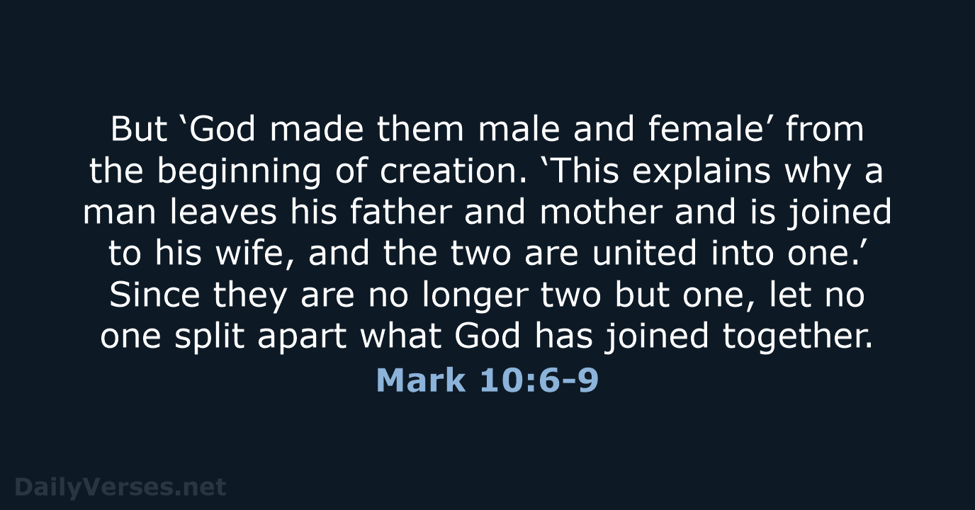 But ‘God made them male and female’ from the beginning of creation… Mark 10:6-9