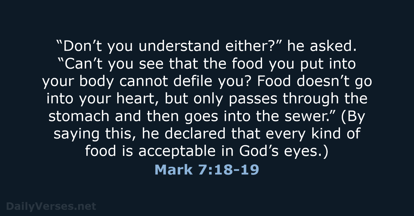“Don’t you understand either?” he asked. “Can’t you see that the food… Mark 7:18-19