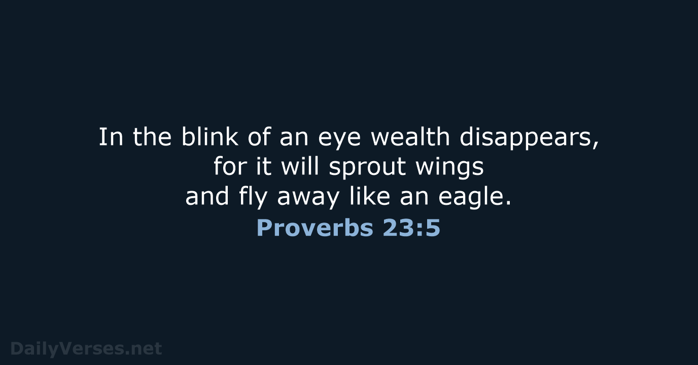 In the blink of an eye wealth disappears, for it will sprout… Proverbs 23:5