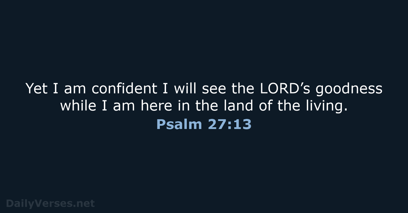 Yet I am confident I will see the LORD’s goodness while I… Psalm 27:13
