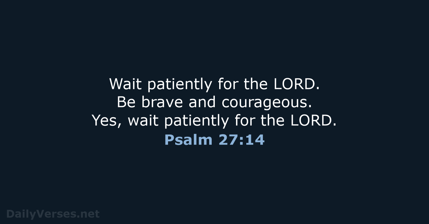 Wait patiently for the LORD. Be brave and courageous. Yes, wait patiently… Psalm 27:14
