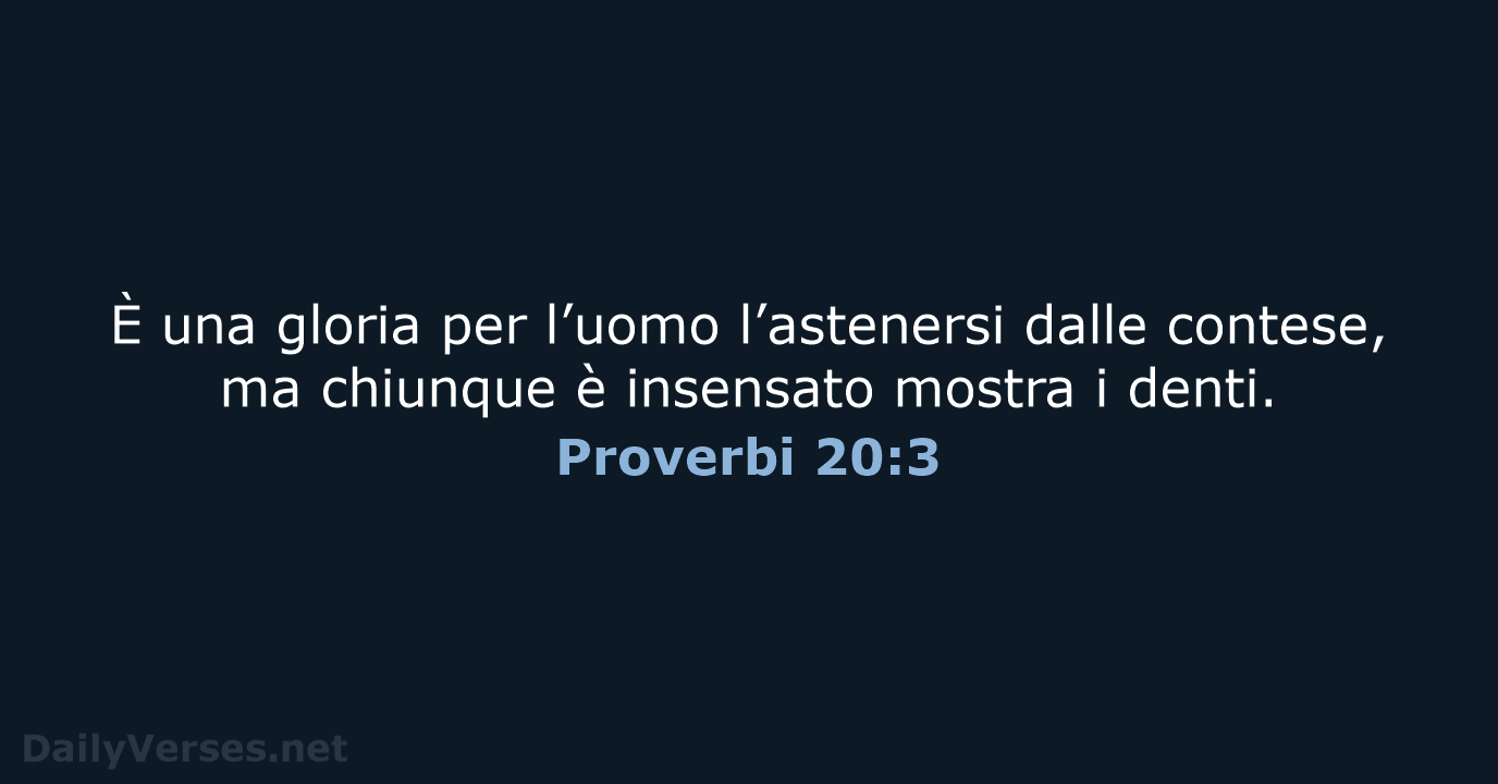 È una gloria per l’uomo l’astenersi dalle contese, ma chiunque è insensato… Proverbi 20:3